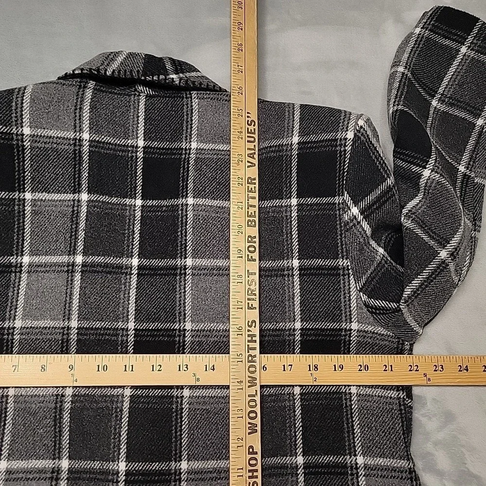 VTG Coldwater Creek Jacket Women Medium Petite Black Plaid Blazer Wool Blend USA